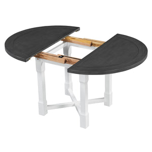 English Elm Trexm Farmhouse Round Extendable Dining Set Birch Veneer Table Upholstered Chairs ST000139AAE