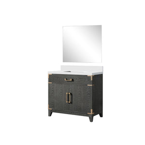 English Elm Black Oak Single Bath Vanity Set With White Quartz Countertop & 34” Mirror - Modern Elegance For Your Space B2731S02126