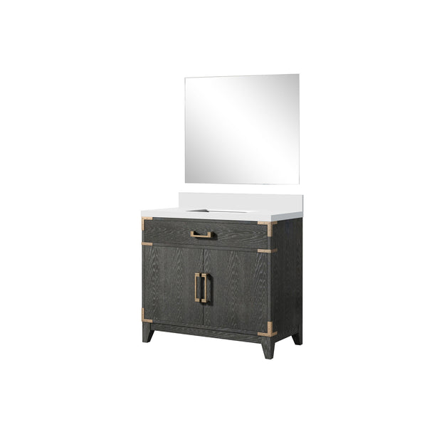 English Elm Black Oak Single Bath Vanity Set With White Quartz Countertop & 34” Mirror - Modern Elegance For Your Space B2731S02126