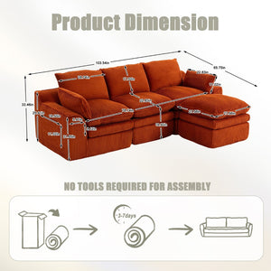 English Elm L Shaped Corduroy Modular Sectional with Cloud Cushions Footstool and Lumbar Pillows Orange W395S00137