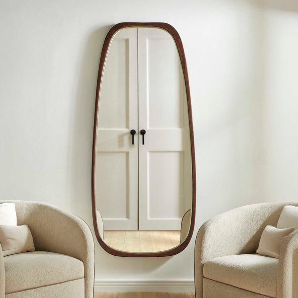 Uttermost Zachari Sculptural Full Length Walnut Mirror with Brass Liner Accent