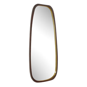 Uttermost Zachari Sculptural Full Length Walnut Mirror with Brass Liner Accent