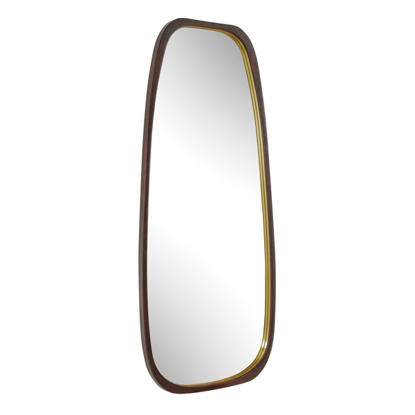 Uttermost Zachari Sculptural Full Length Walnut Mirror with Brass Liner Accent
