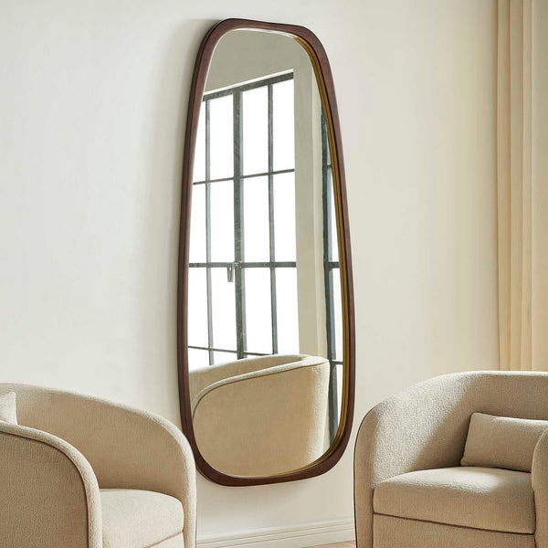 Uttermost Zachari Sculptural Full Length Walnut Mirror with Brass Liner Accent