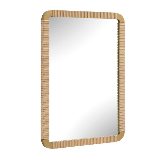 Uttermost Heinrich Reeded Alder Wood Wall Mirror with Antique Brass Iron Corners