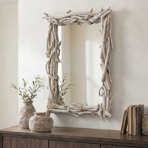 Uttermost Salvaged Teak Root Wall Mirror Bleached Organic Frame Rustic Coastal Accent