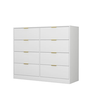 English Elm 8 Drawer Tall Chest Slim Particleboard Build Smooth Gliding Storage for Bedroom Closet White W409S00028