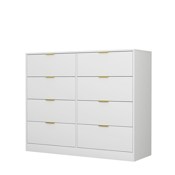 English Elm 8 Drawer Tall Chest Slim Particleboard Build Smooth Gliding Storage for Bedroom Closet White W409S00028
