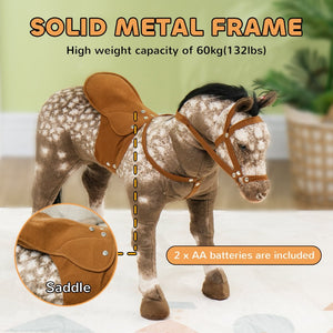 English Elm Qaba Plush Ride on Pony Toy with Saddle Stirrups and Neighing Sound for Kids W2225P249773
