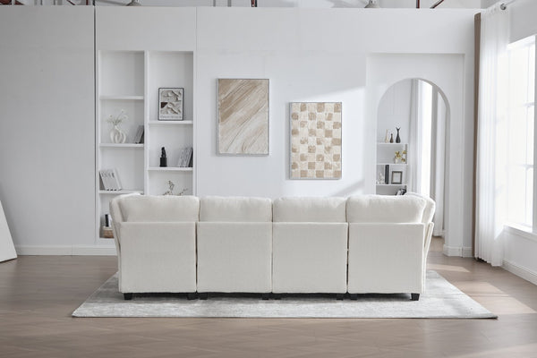 English Elm UNITED Modular 6-Seat Sectional Sofa with Removable Ottoman, Storage Compartments, Convertible Comfort Beige W1568S00242