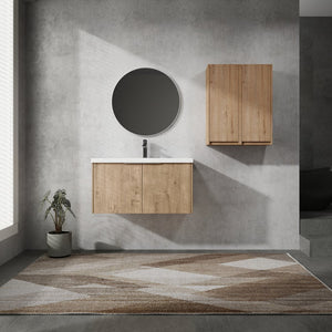 English Elm 36" Wall-Mounted Bathroom Vanity With Sink & Side Cabinets – Modern Soft-Close Design & Storage Solutions W999S00223
