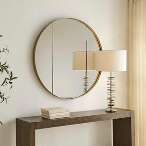 Uttermost Amram Antique Brass Stainless Steel Three Panel Round Wall Mirror
