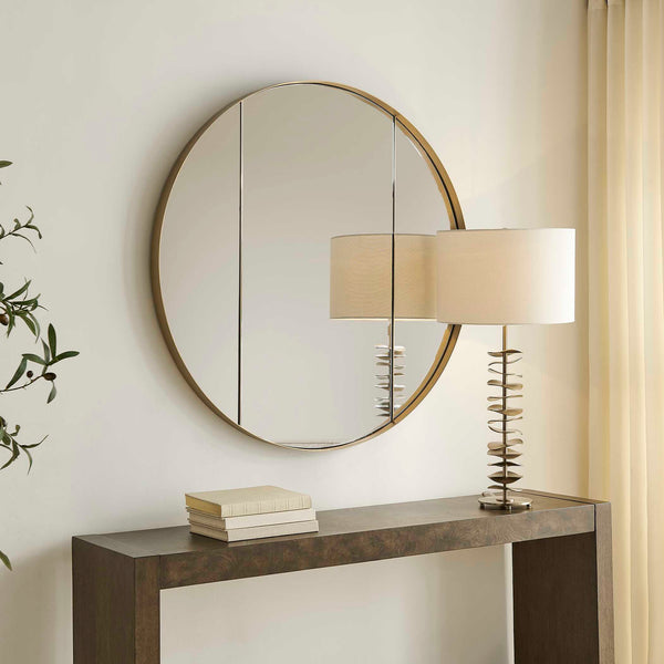 Uttermost Amram Antique Brass Stainless Steel Three Panel Round Wall Mirror