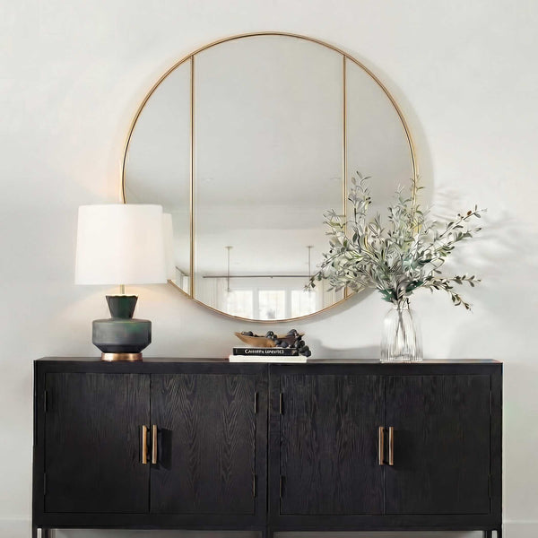 Uttermost Amram Antique Brass Stainless Steel Three Panel Round Wall Mirror