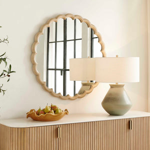 Uttermost Cerrito Scalloped Solid Wood Round Mirror with Antiqued Ivory Burnished Finish