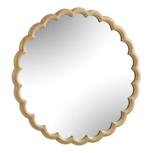 Uttermost Cerrito Scalloped Solid Wood Round Mirror with Antiqued Ivory Burnished Finish