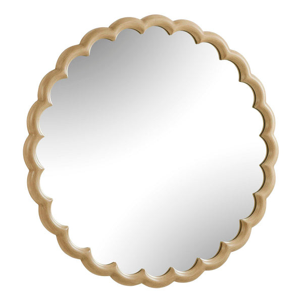 Uttermost Cerrito Scalloped Solid Wood Round Mirror with Antiqued Ivory Burnished Finish