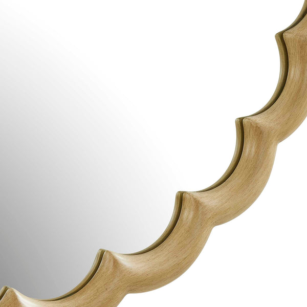 Uttermost Cerrito Scalloped Solid Wood Round Mirror with Antiqued Ivory Burnished Finish