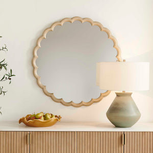 Uttermost Cerrito Scalloped Solid Wood Round Mirror with Antiqued Ivory Burnished Finish