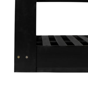 English Elm TOPMAX Acacia Wood Twin Porch Swing Bed Frame with High Back, 350lb Capacity & 118" Hemp Ropes Black N717P265795B