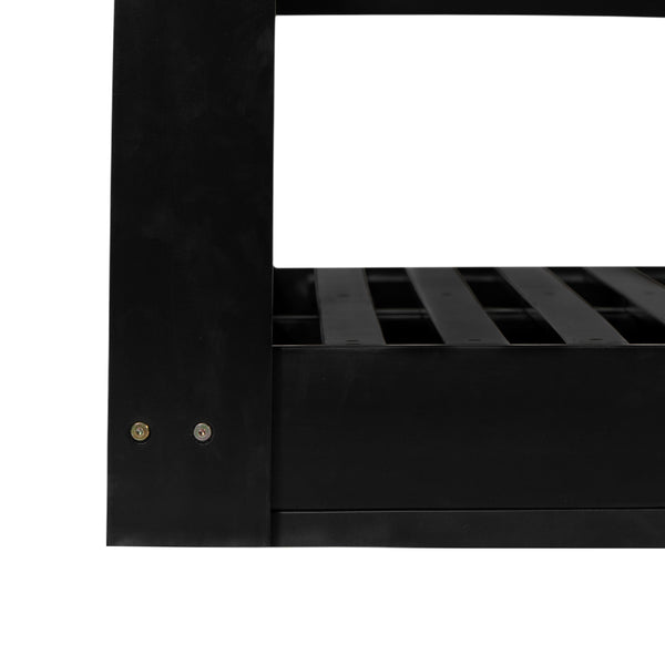 English Elm TOPMAX Acacia Wood Twin Porch Swing Bed Frame with High Back, 350lb Capacity & 118" Hemp Ropes Black N717P265795B