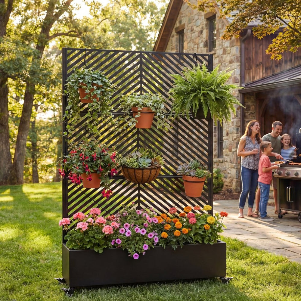English Elm Metal Galvanized Raised Garden Bed on Wheels with Trellis for Climbing Vines Outdoor W5312P460797