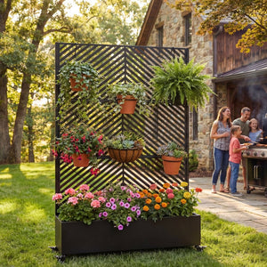 English Elm Metal Galvanized Raised Garden Bed on Wheels with Trellis for Climbing Vines Outdoor W5312P460797