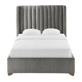 Twin Size Modern Upholstered Bed Frame with Corduroy Headboard, Wooden Slats, Dark Grey