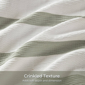 English Elm 2-piece Yarn-dyed Striped Polyester Comforter Set with Seersucker Texture for Year-round Comfort Sage Green B035P463221