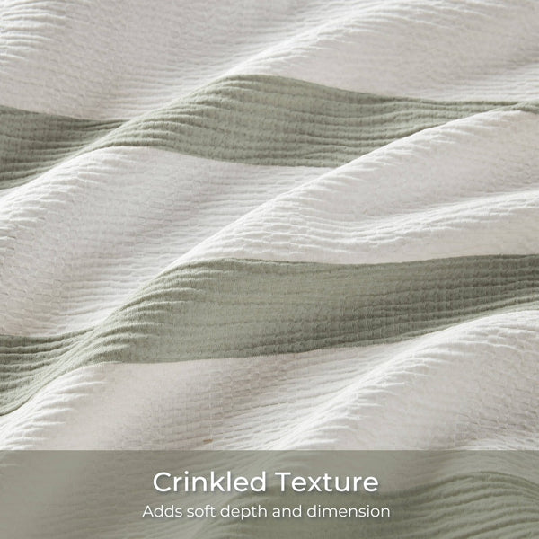 English Elm 2-piece Yarn-dyed Striped Polyester Comforter Set with Seersucker Texture for Year-round Comfort Sage Green B035P463221