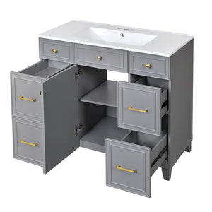 English Elm 36" 36-inch Transitional Bathroom Vanity with Ceramic Basin, Solid Wood Frame, Soft-Close Storage Elegance Grey N729P255663E