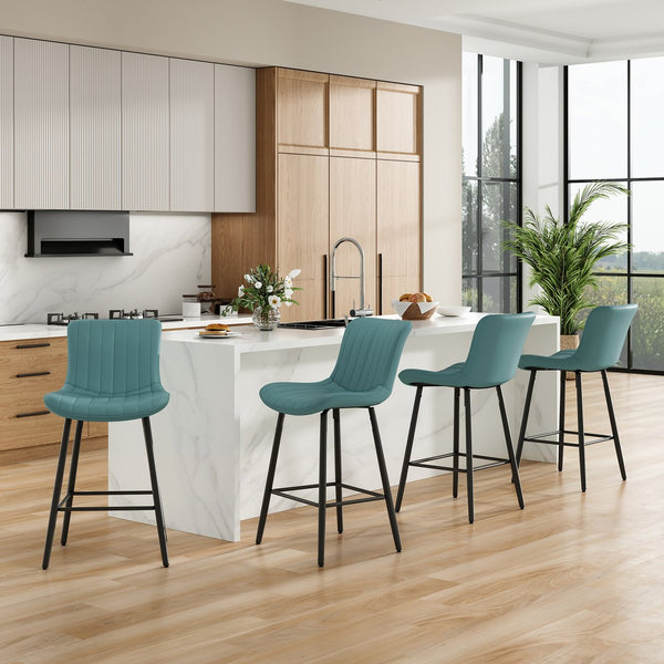 English Elm 26 Inch Counter Stools Set of 2 Faux Leather Modern Ergonomic Counter Chairs with Chrome Base, Cozy Seat Green T3623P380364