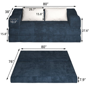 English Elm 80" King Size Folding Sofa Bed Convertible 3-Seat Chenille Couch with 2 Pillows, Foam & Pocket Spring Comfort W1885P256827