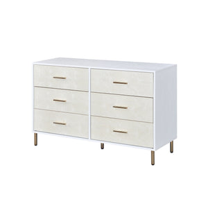 English Elm Myles Champagne & Gold Finish Dresser with Faux Crocodile Drawers, Metal Legs, 6 Storage Drawers B2726P277149