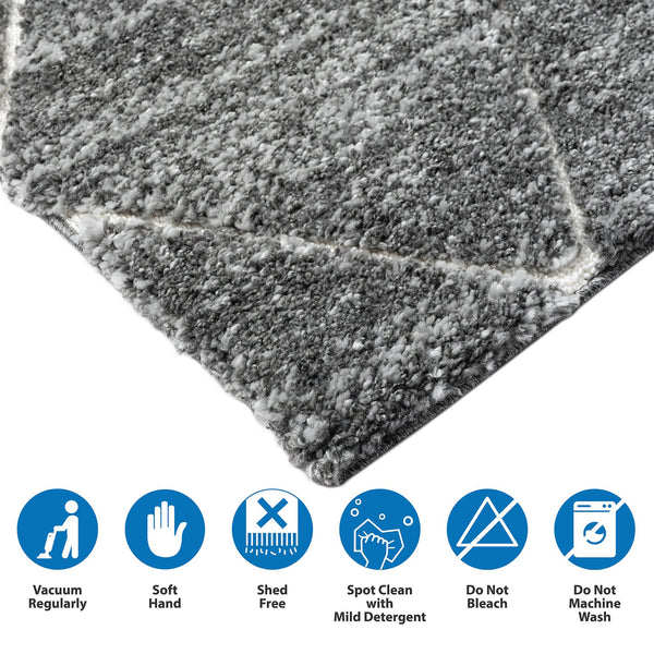 JLA Home Madison Park - Talas Shag Area Rug Grey Cream Diamond Trellis — Plush High Pile, OEKO‑TEX, Stain‑Resistant Comfort 84 L x 60 W x 0.75H MP35-8036