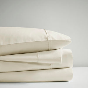 English Elm 4-piece Queen Sateen Cotton Blend Sheet Set for Cool Breathable Sleep Year Round Ivory B035P437433