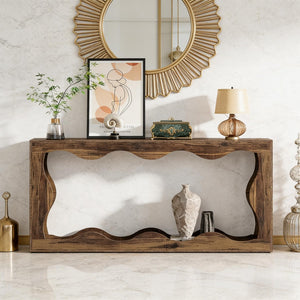 English Elm Wood Solid Fir Console Table Handcrafted Farmhouse Style for Entryway or Sofa Rustic Brown T3971P446942