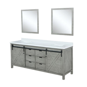 English Elm Ash Grey Double Bath Vanity With White Quartz Countertop & 2 Mirrors - Stylish Storage Solution! B2731S00865