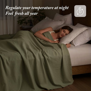 English Elm 1-piece King Cotton Woven Blanket Oeko-tex Certified Lightweight Layering Bedding Olive Green B035P408738