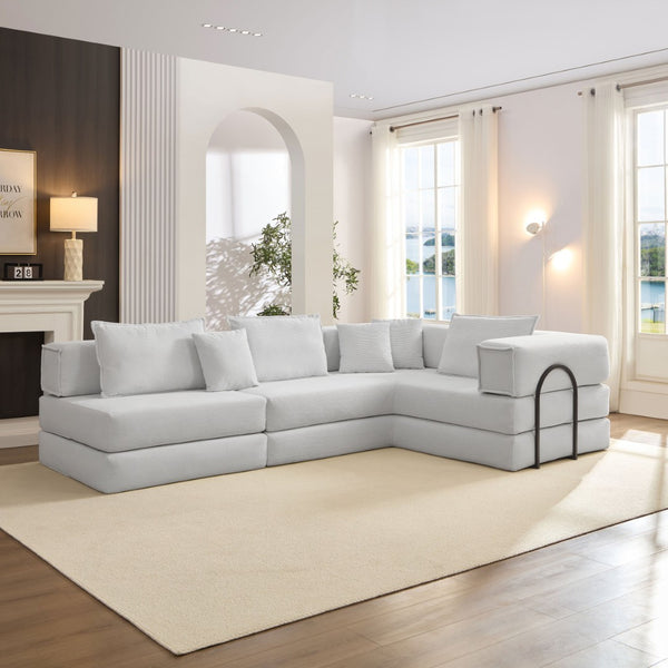 English Elm Oversized Corduroy Modular Sectional Sofa Low Profile Floor Lounge with Six Pillows W1885S00040