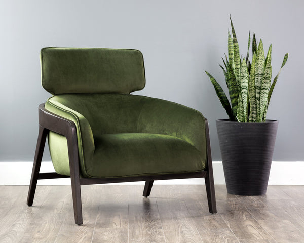 Sunpan Maximus Lounge Chair - Modern Masculine Design with Sculpted Wood Frame for Stylish Comfort and Elegance Moss Green