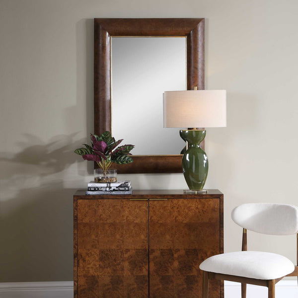 Uttermost Donovan Burl Veneer Wall Mirror with Antique Gold Liner for Elegant Interiors