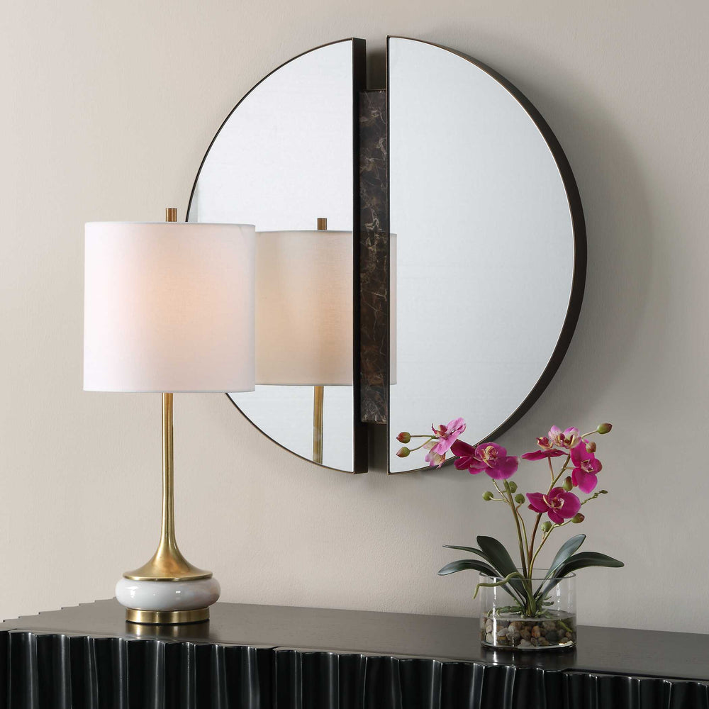 Uttermost Uttermost Hanover Round Wall Mirror Dark Bronze Iron Marble Inlay Contemporary Decor 08401