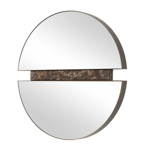 Uttermost Hanover Round Wall Mirror Dark Bronze Iron Marble Inlay Contemporary Decor
