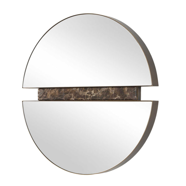 Uttermost Hanover Round Wall Mirror Dark Bronze Iron Marble Inlay Contemporary Decor