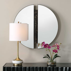 Uttermost Hanover Round Wall Mirror Dark Bronze Iron Marble Inlay Contemporary Decor