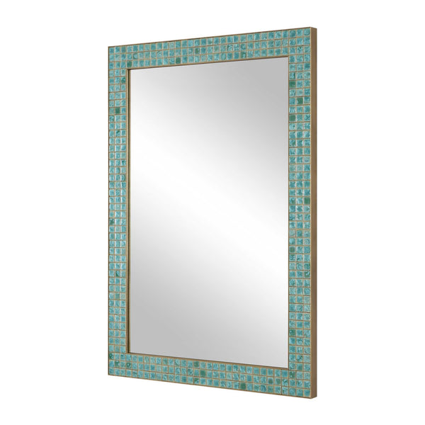 Uttermost Coralie Ceramic Tile Wall Mirror with Antique Gold Iron Frame for Any Room