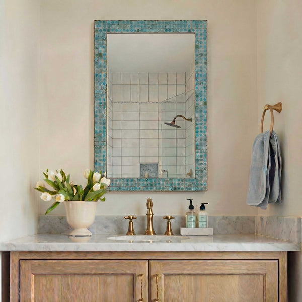 Uttermost Coralie Ceramic Tile Wall Mirror with Antique Gold Iron Frame for Any Room