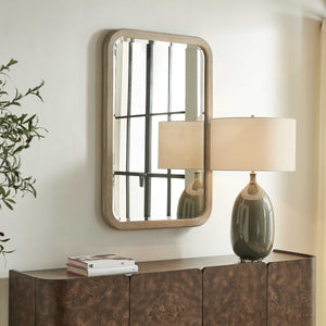 Uttermost Emari Reeded Solid Wood Wall Mirror with Warm Gray Antique Glaze Finish