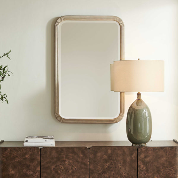 Uttermost Emari Reeded Solid Wood Wall Mirror with Warm Gray Antique Glaze Finish